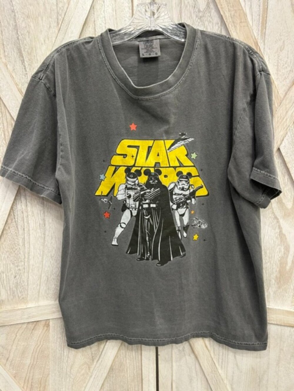 Comfort Colors Star Wars Darth Vader Graphic Tee Large Faded Gray "Vader Mouse"